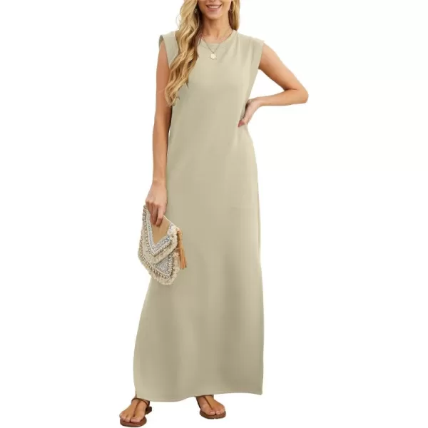 GRECERELLE 2024 Women Summer Crew Neck Casual Loose Split Wrinkle-Free Long Maxi Beach Dress with Pockets