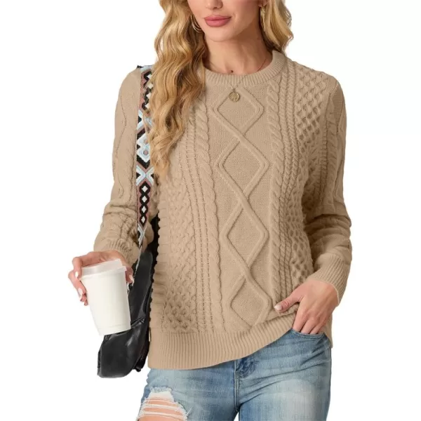 GRECERELLE Women's 2024 Fall &amp; Winter Fashion Sweater Crewneck Long Sleeve Cable Knit Chunky Vintage Casual Pullover Tops