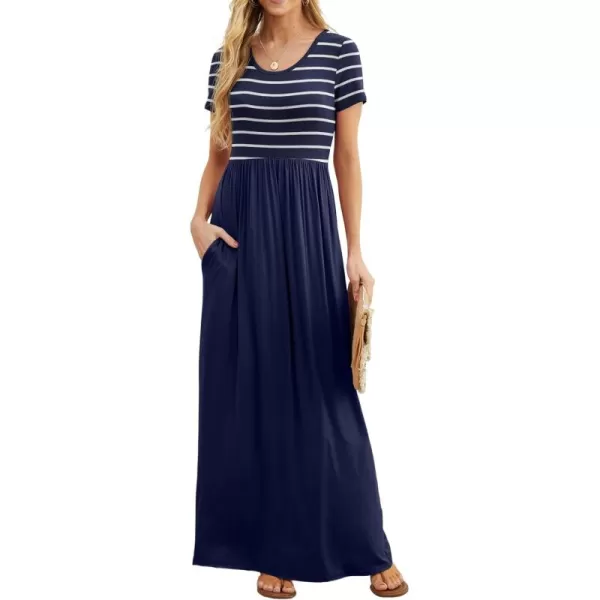 GRECERELLE Women's Short Sleeve Maxi Dresses Casual Long Dresses with Pockets