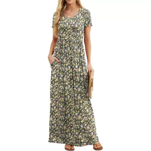GRECERELLE Women's Short Sleeve Maxi Dresses Casual Long Dresses with Pockets
