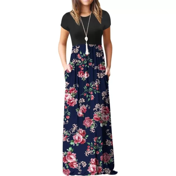 GRECERELLE Women's Short Sleeve Maxi Dresses Casual Long Dresses with Pockets