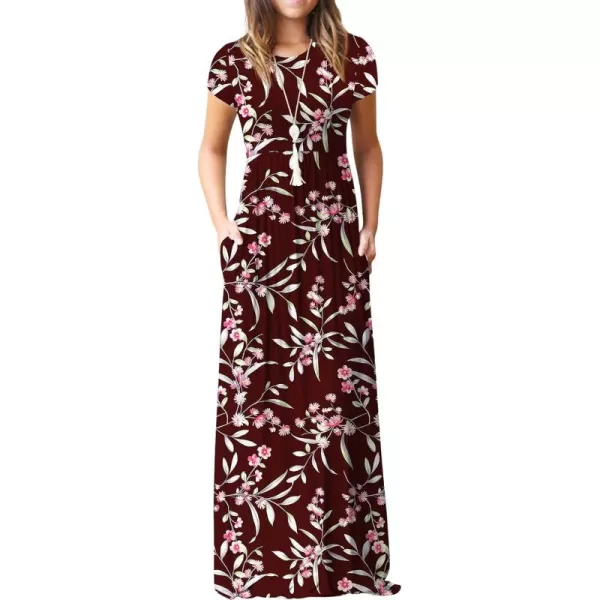GRECERELLE Women's Short Sleeve Maxi Dresses Casual Long Dresses with Pockets