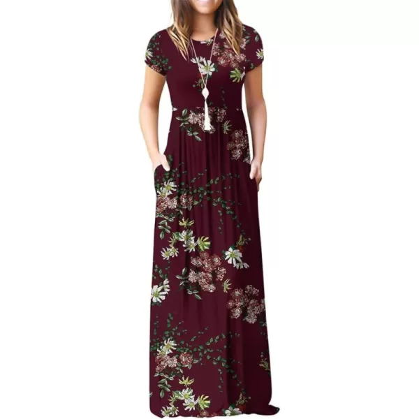 GRECERELLE Women's Short Sleeve Maxi Dresses Casual Long Dresses with Pockets