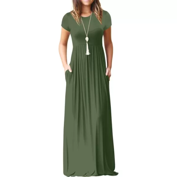 GRECERELLE Women's Short Sleeve Maxi Dresses Casual Long Dresses with Pockets
