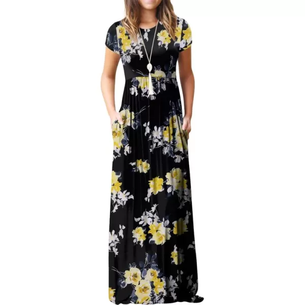 GRECERELLE Women's Short Sleeve Maxi Dresses Casual Long Dresses with Pockets