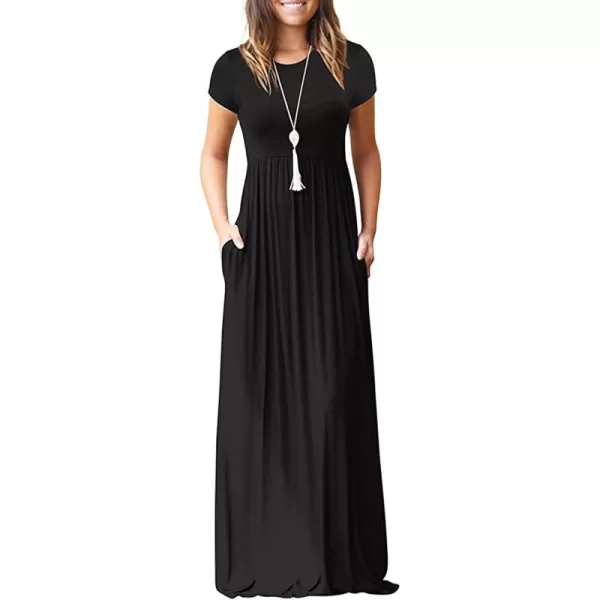 GRECERELLE Women's Short Sleeve Maxi Dresses Casual Long Dresses with Pockets