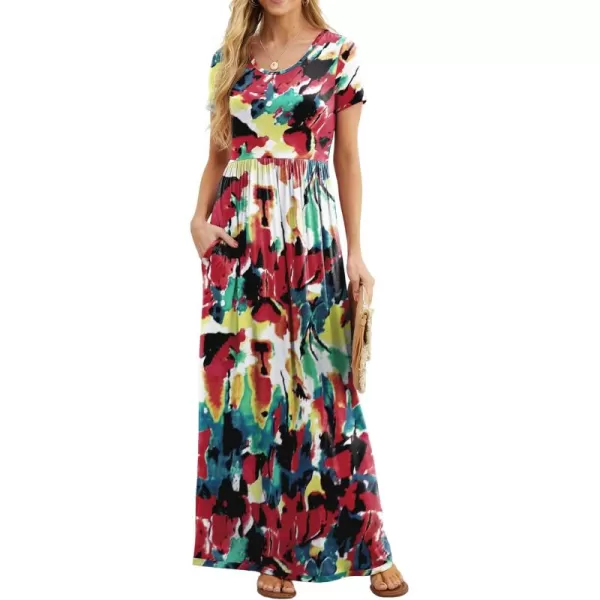 GRECERELLE Women's Short Sleeve Maxi Dresses Casual Long Dresses with Pockets