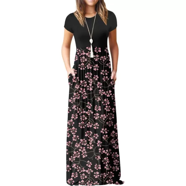 GRECERELLE Women's Short Sleeve Maxi Dresses Casual Long Dresses with Pockets