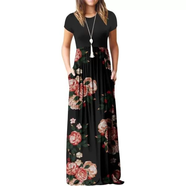 GRECERELLE Women's Short Sleeve Maxi Dresses Casual Long Dresses with Pockets