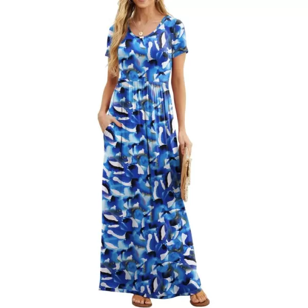 GRECERELLE Women's Short Sleeve Maxi Dresses Casual Long Dresses with Pockets
