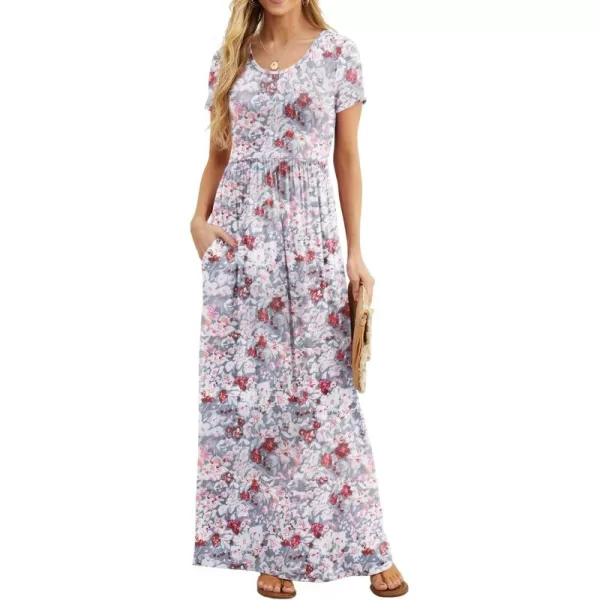 GRECERELLE Women's Short Sleeve Maxi Dresses Casual Long Dresses with Pockets