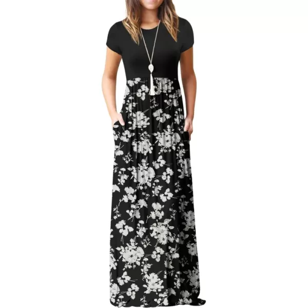 GRECERELLE Women's Short Sleeve Maxi Dresses Casual Long Dresses with Pockets