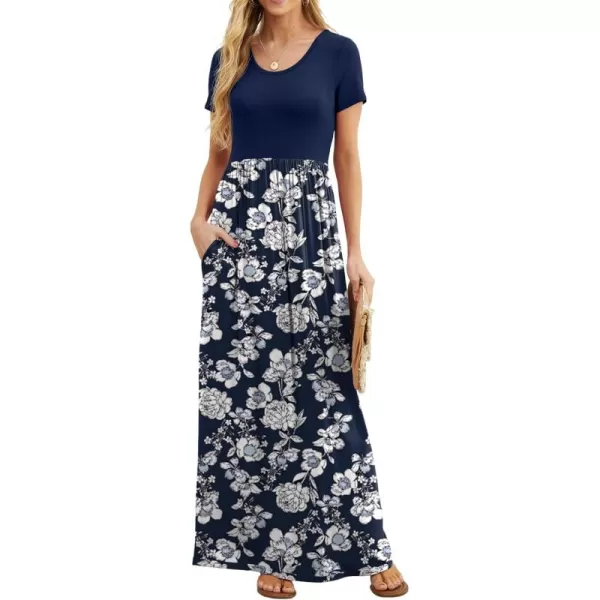 GRECERELLE Women's Short Sleeve Maxi Dresses Casual Long Dresses with Pockets