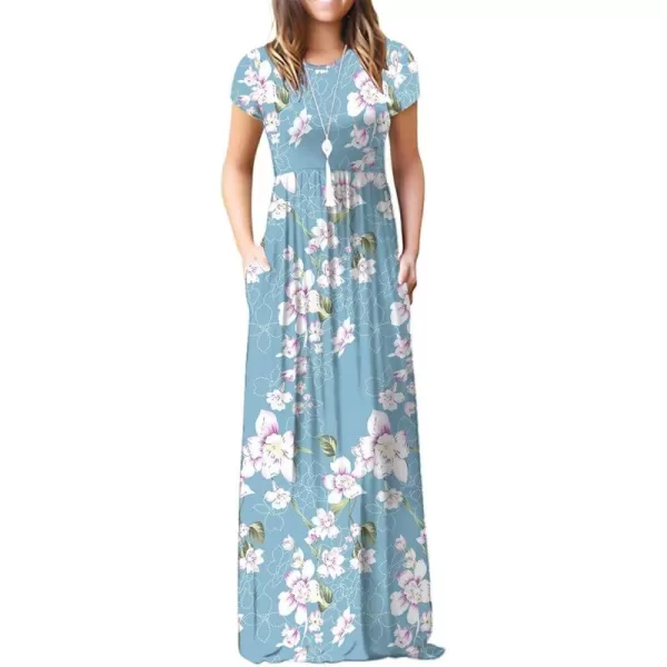 GRECERELLE Women's Short Sleeve Maxi Dresses Casual Long Dresses with Pockets