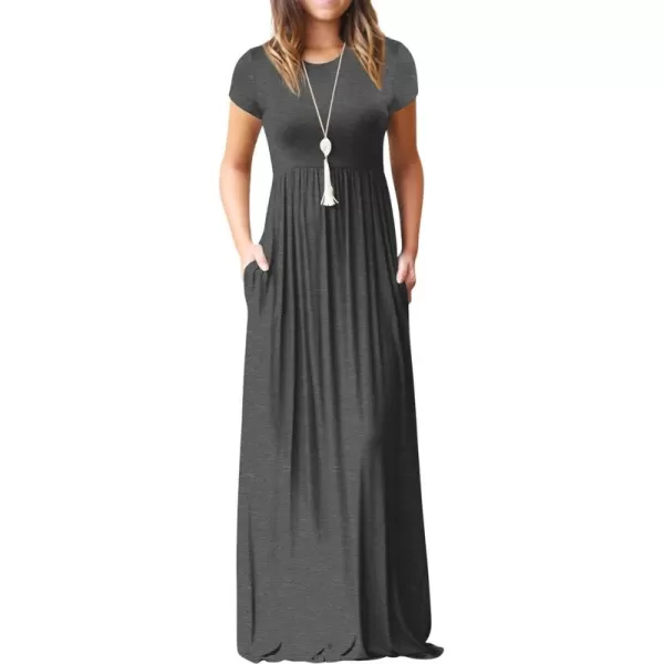 GRECERELLE Women's Short Sleeve Maxi Dresses Casual Long Dresses with Pockets