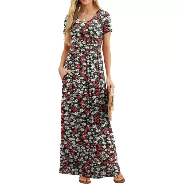 GRECERELLE Women's Short Sleeve Maxi Dresses Casual Long Dresses with Pockets