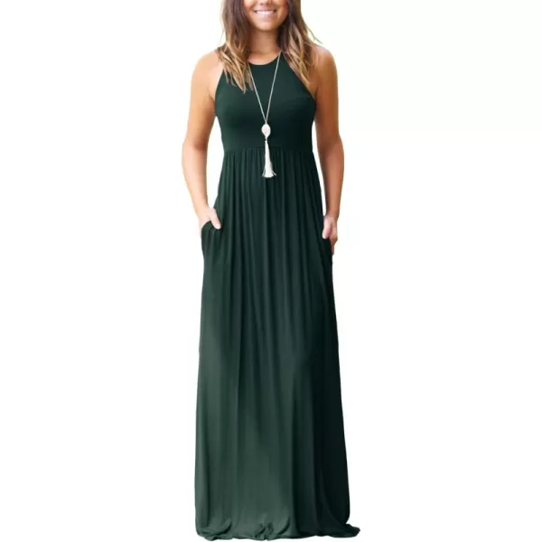 GRECERELLE Women's Sleeveless Racerback Maxi Dress Floral Print Casual Long Dresses with Pockets