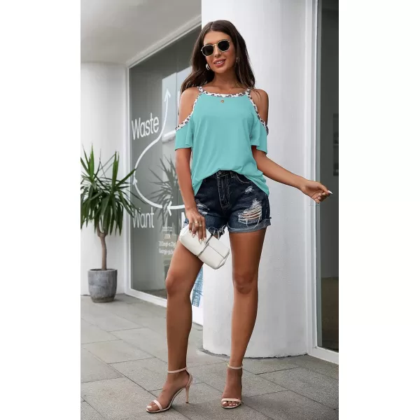 GRECERELLE 2024 Womens Summer T Shirts Short Sleeve Tunic Strappy Cold Shoulder Tops