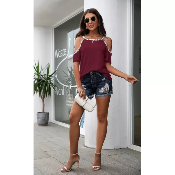 GRECERELLE 2024 Womens Summer T Shirts Short Sleeve Tunic Strappy Cold Shoulder Tops