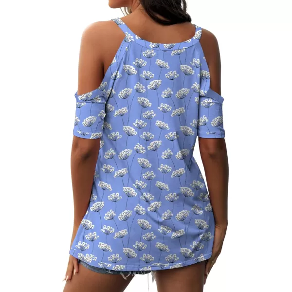 GRECERELLE 2024 Womens Summer T Shirts Short Sleeve Tunic Strappy Cold Shoulder Tops