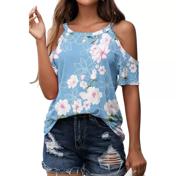 GRECERELLE 2024 Womens Summer T Shirts Short Sleeve Tunic Strappy Cold Shoulder Tops