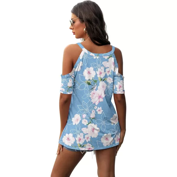 GRECERELLE 2024 Womens Summer T Shirts Short Sleeve Tunic Strappy Cold Shoulder Tops