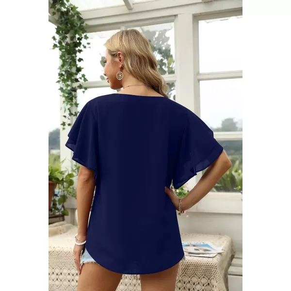 GRECERELLE Summer Tops for Women Dressy Casual Flowy Chiffon Blouse Double Ruffle Short Sleeve 2022