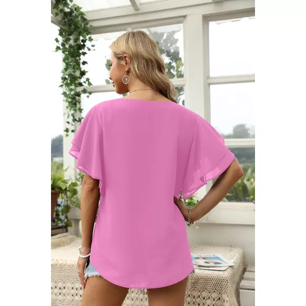 GRECERELLE Summer Tops for Women Dressy Casual Flowy Chiffon Blouse Double Ruffle Short Sleeve 2022