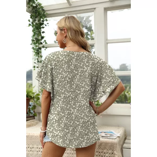 GRECERELLE Summer Tops for Women Dressy Casual Flowy Chiffon Blouse Double Ruffle Short Sleeve 2022