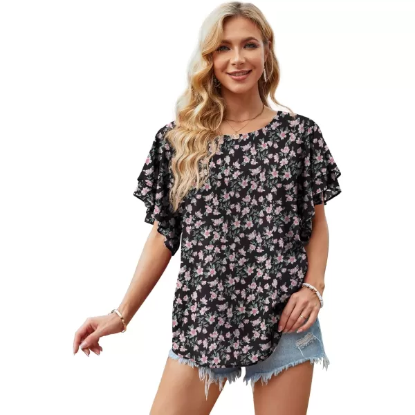 GRECERELLE Summer Tops for Women Dressy Casual Flowy Chiffon Blouse Double Ruffle Short Sleeve 2022