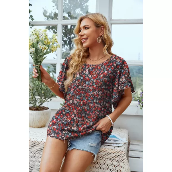GRECERELLE Summer Tops for Women Dressy Casual Flowy Chiffon Blouse Double Ruffle Short Sleeve 2022