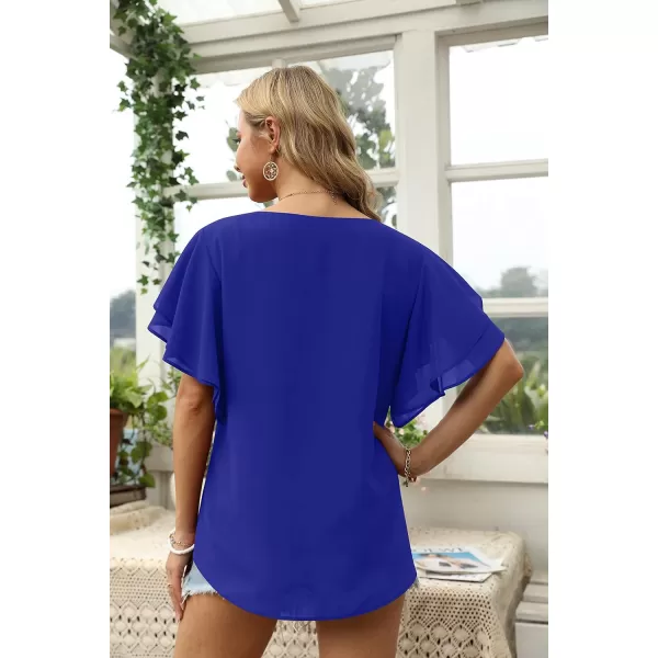 GRECERELLE Summer Tops for Women Dressy Casual Flowy Chiffon Blouse Double Ruffle Short Sleeve 2022
