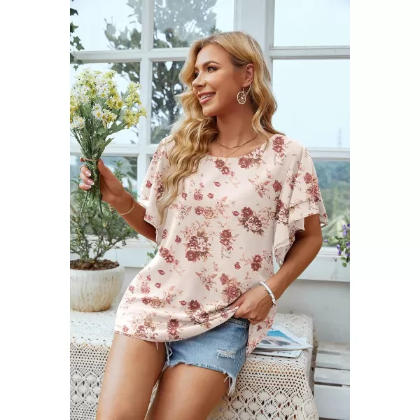 GRECERELLE Summer Tops for Women Dressy Casual Flowy Chiffon Blouse Double Ruffle Short Sleeve 2022