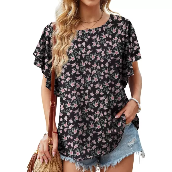 GRECERELLE Summer Tops for Women Dressy Casual Flowy Chiffon Blouse Double Ruffle Short Sleeve 2022