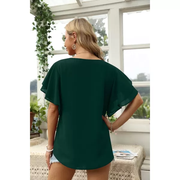 GRECERELLE Summer Tops for Women Dressy Casual Flowy Chiffon Blouse Double Ruffle Short Sleeve 2022