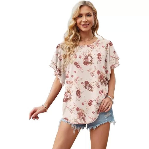GRECERELLE Summer Tops for Women Dressy Casual Flowy Chiffon Blouse Double Ruffle Short Sleeve 2022