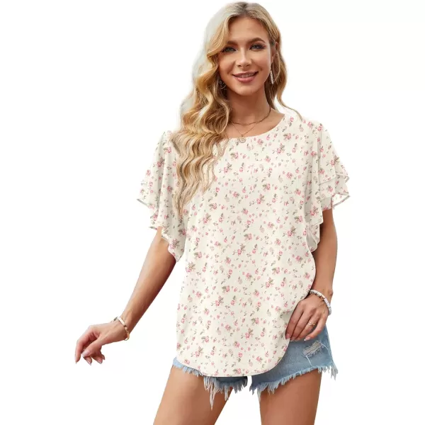 GRECERELLE Summer Tops for Women Dressy Casual Flowy Chiffon Blouse Double Ruffle Short Sleeve 2022