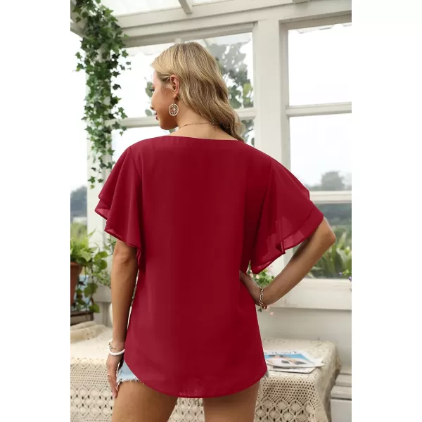 GRECERELLE Summer Tops for Women Dressy Casual Flowy Chiffon Blouse Double Ruffle Short Sleeve 2022