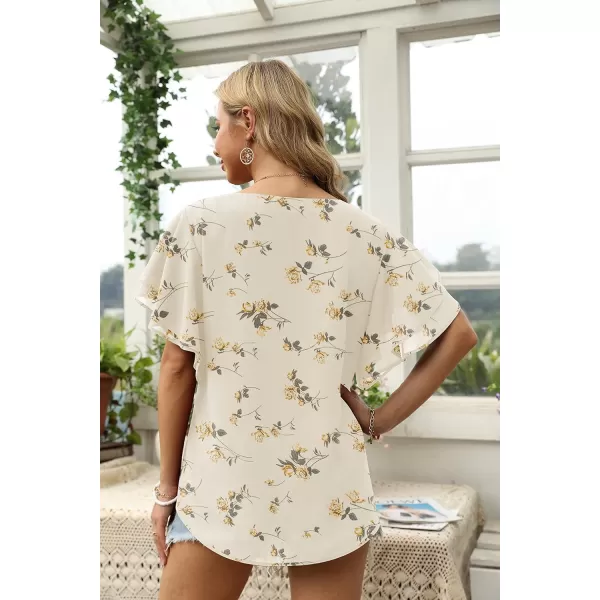 GRECERELLE Summer Tops for Women Dressy Casual Flowy Chiffon Blouse Double Ruffle Short Sleeve 2022