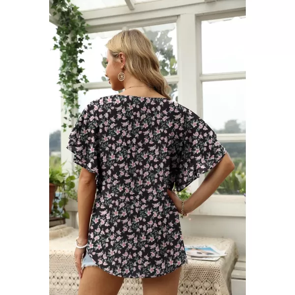 GRECERELLE Summer Tops for Women Dressy Casual Flowy Chiffon Blouse Double Ruffle Short Sleeve 2022