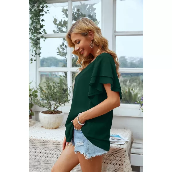 GRECERELLE Summer Tops for Women Dressy Casual Flowy Chiffon Blouse Double Ruffle Short Sleeve 2022