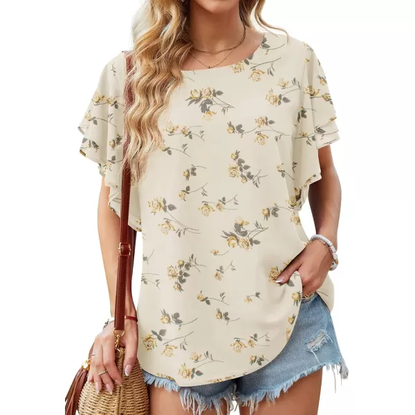 GRECERELLE Summer Tops for Women Dressy Casual Flowy Chiffon Blouse Double Ruffle Short Sleeve 2022