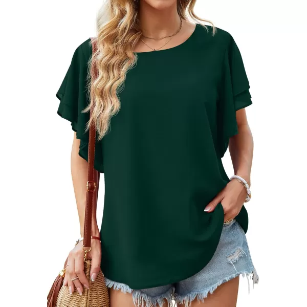 GRECERELLE Summer Tops for Women Dressy Casual Flowy Chiffon Blouse Double Ruffle Short Sleeve 2022