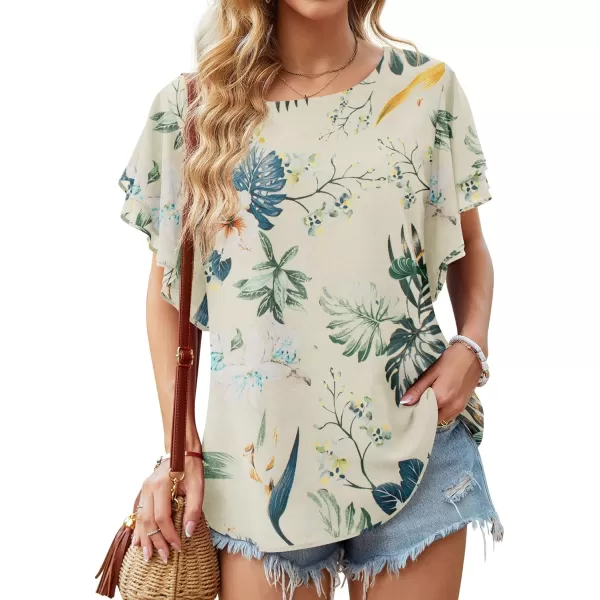 GRECERELLE Summer Tops for Women Dressy Casual Flowy Chiffon Blouse Double Ruffle Short Sleeve 2022