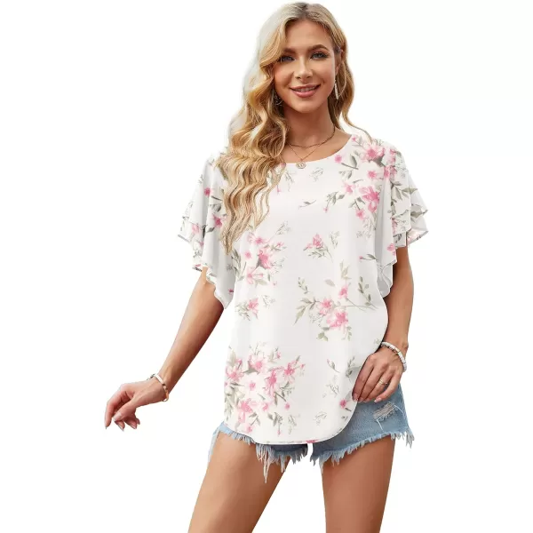 GRECERELLE Summer Tops for Women Dressy Casual Flowy Chiffon Blouse Double Ruffle Short Sleeve 2022