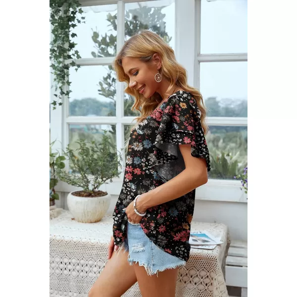 GRECERELLE Summer Tops for Women Dressy Casual Flowy Chiffon Blouse Double Ruffle Short Sleeve 2022
