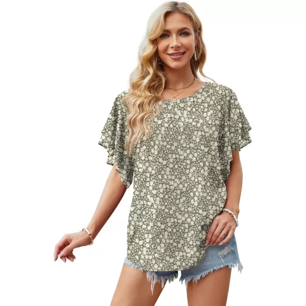 GRECERELLE Summer Tops for Women Dressy Casual Flowy Chiffon Blouse Double Ruffle Short Sleeve 2022