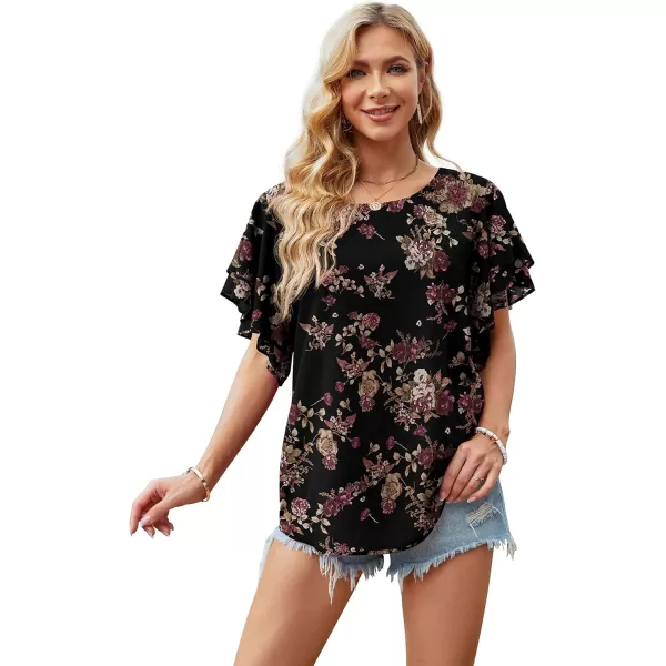 GRECERELLE Summer Tops for Women Dressy Casual Flowy Chiffon Blouse Double Ruffle Short Sleeve 2022