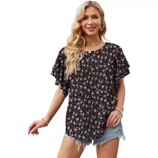 GRECERELLE Summer Tops for Women Dressy Casual Flowy Chiffon Blouse Double Ruffle Short Sleeve 2022