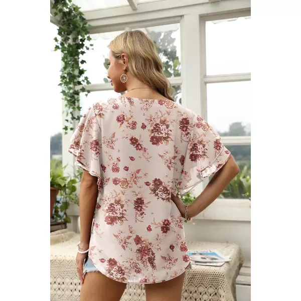 GRECERELLE Summer Tops for Women Dressy Casual Flowy Chiffon Blouse Double Ruffle Short Sleeve 2022